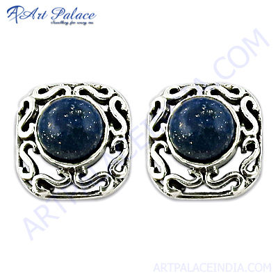 Elegant Fancy 925 Sterling Silver Earrings In Lapis Lazuli