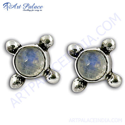 925 Sterling Silver Rainbow Moonstone Gemstone Earrings