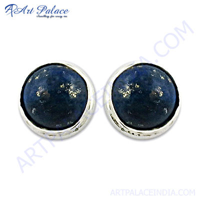 Lapis Lazuli Gemstone Silver Earrings In Stud