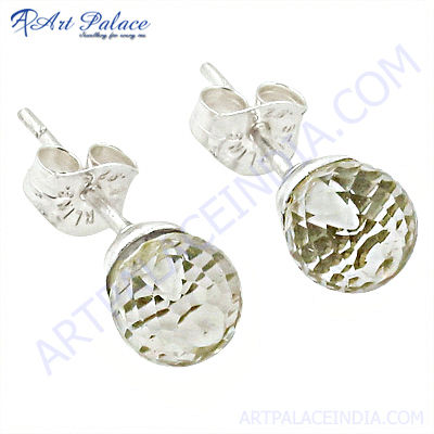 Unique Beautiful Crystal Gemstone Silver Earrings 