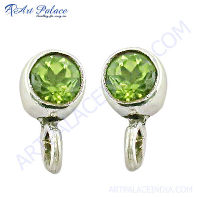 Popular Design Peridot Gemstone Silver Earrings  