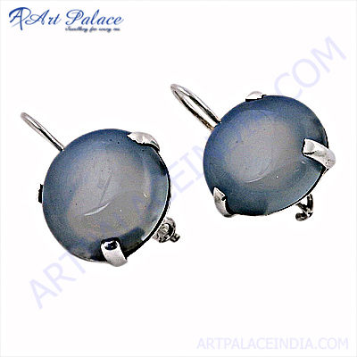 Designer Blue Chalcedony Gemstone Earring,925 Silver Earring
