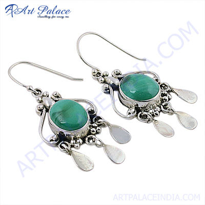 Different Design Turquoise Earrings In Silver Droop