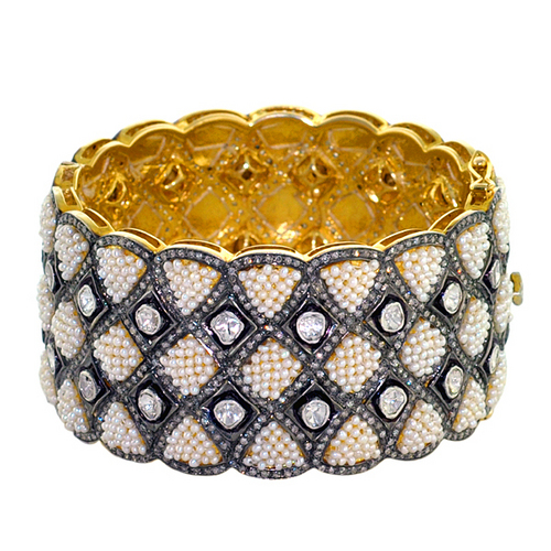 Rose Cut Diamond Pearl Bangle 