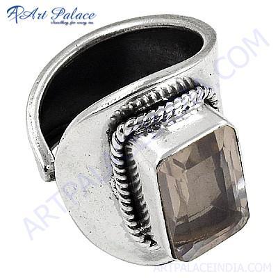 Gracious Fashion Rose Quartz Jemstone Silver Ring