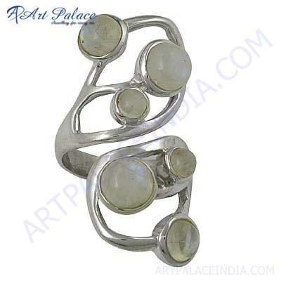 Fantastic fashionable Moonstone Rainbow Gemstone Silver Ring 