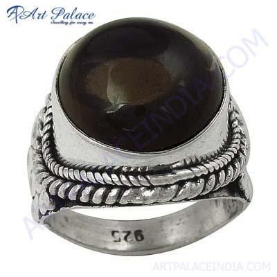 Lastest Luxury Smokey Quartz Gemstone Silver Ring 