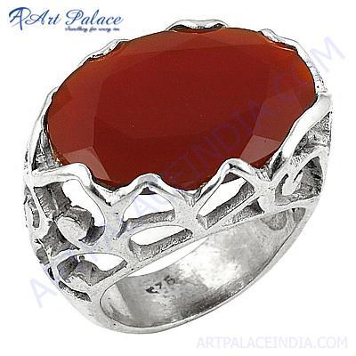 Lastest Luxury Red Onyx Oval Gemstone Silver Ring