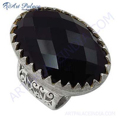 Ingenious Big Black Onyx Gemstone Silver Ring