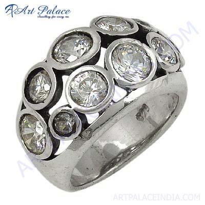Elegant Fancy Sterling Cubic Zirconia Silver Gemstone Ring