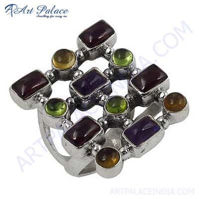 Fashionable Multistone Sterling Gemstone Silver Ring