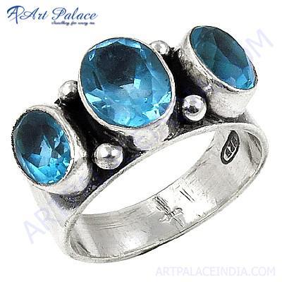 Newest Style Fashion Blue Topaz Silver Gemstone Ring