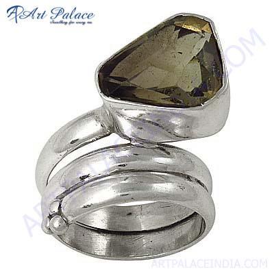 Latest Fashionable Smokey Quartz Silver Gemstone Ring