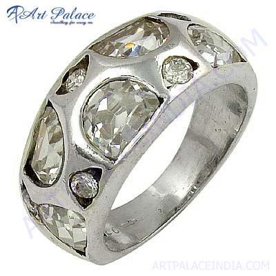 Elegant Fancy Zirconia Sterling Silver Gemstone Ring