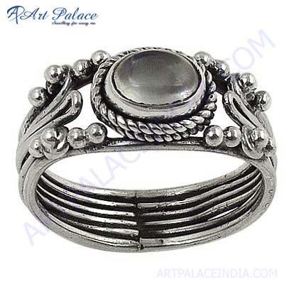 Luxury Fashionable Blue Chalcedony Silver Gemstone Ring