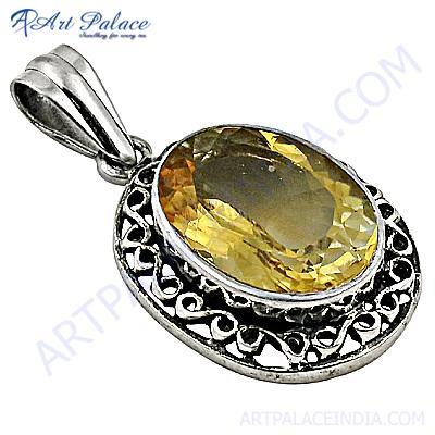 Sterling Silver Citrine Pendant By ART PALACE