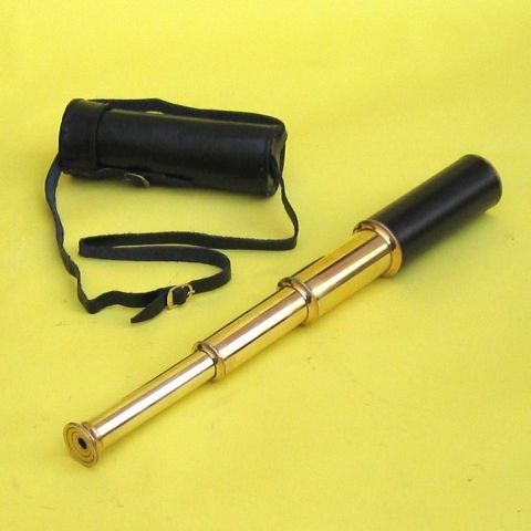 14"brass Pullout Telescope With Leather Case