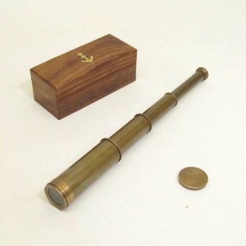 14"Brass Antique Telescope With Wooden Box