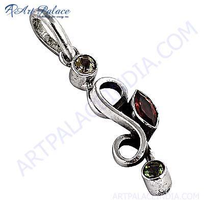 Latest Luxury Citrine Garnet Peridot Silver Gemstone Pendant