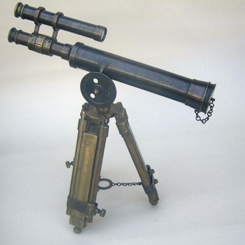 Brass Antique Double Barrel Telescope With Stand