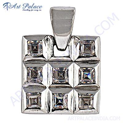 Indian Touch Cubic Zirconia Gemstone Silver Pendant