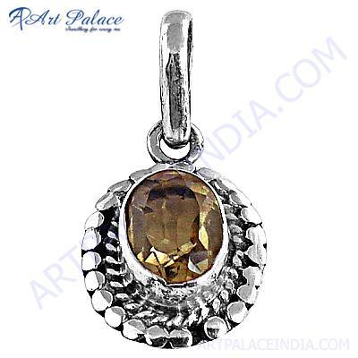 New Natural  Citrine Gemstone Silver Pendant 