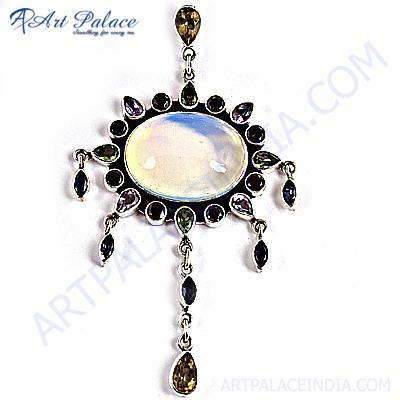 Special Cutting Elegant Multistone & Opal Gemstone Silver Pendant