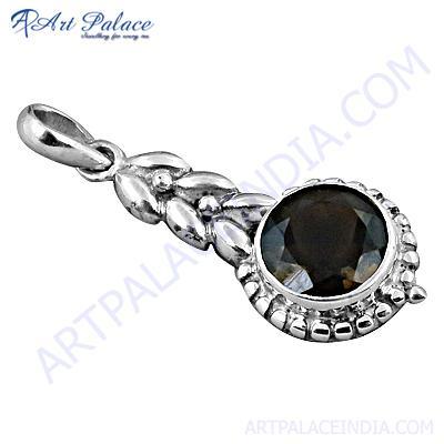 Traditional Designer Smokey Quartz Gemstone Silver Pendant