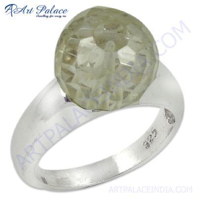 Simple Design Crystal Gemstone Silver Ring 