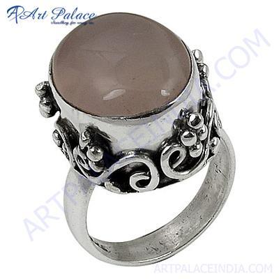 Fantastic Fashionable Rose Quartz Gemstone Silver Ring 