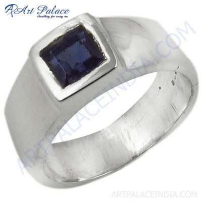 Simple Sterling Gemstone Silver Ring With Blue Glass