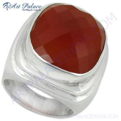 Big Red Onyx Gemstone Silver Ring