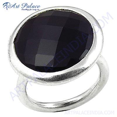 Fashionable Big Black Onyx Gemstone Silver Ring