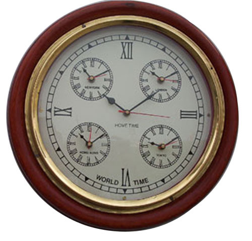 16" five Time Roman Dial Wooden World Timer Clock