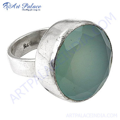 Ingenious Big Chalcedony Gemstone Silver Ring