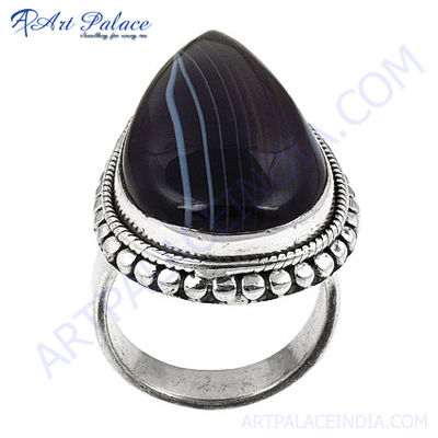 Rocking Style Black Onyx Silver Gemstone Ring