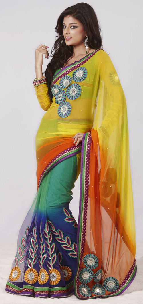 Bridal Heavy Saree - Soft Silk, 5.5 Meters, Yellow | Intricate Embroidery, Embellished Borders, Wedding and Party Wear