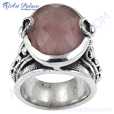 Latest Romantic Rose Quartz Silver Gemstone Ring