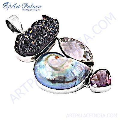 Precious Antique Multi Gemstone Silver Pendant