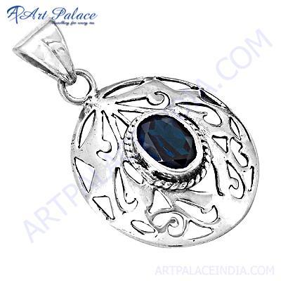 Most Designer Blue Quartz Gemstone Silver Pendant 