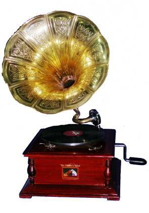 Square Gramophone With Big Brass Horn