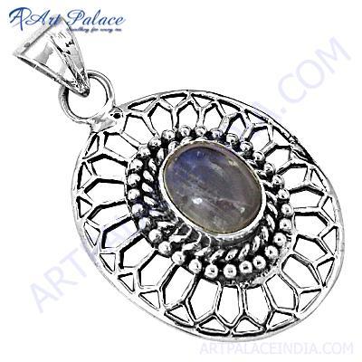 Feminine Unique Design Rainbow Moonstone Gemstone SIlver Pendant