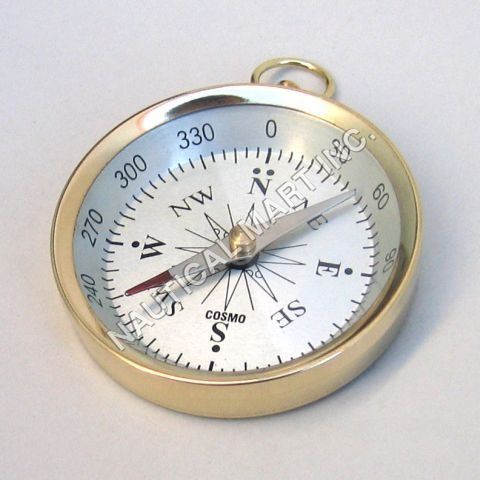 Nautical Brass Pocket Flat Compass With White Dial