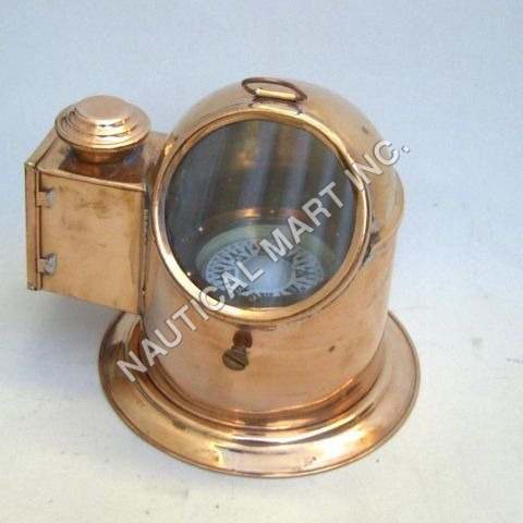 Copper and Brass Binnacle Compass With Oil Lamp