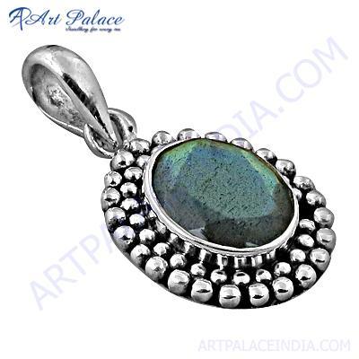 Indian Designer Labradorite Gemstone Silver Pendant