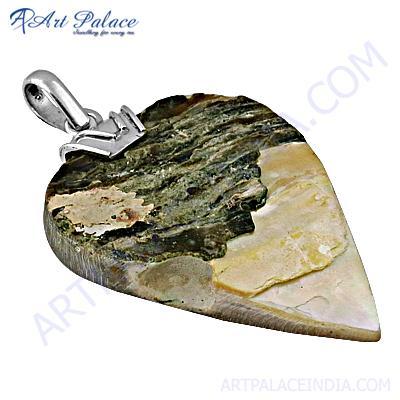 Unique Pear Shiva Shell Gemstone Silver Pendant