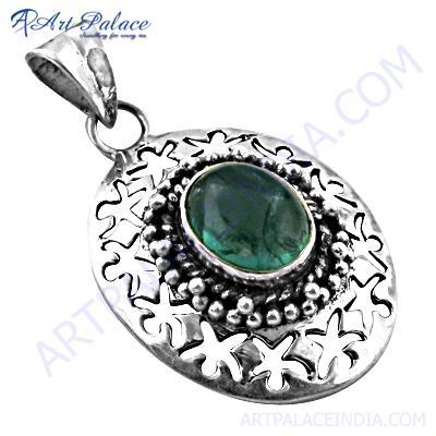 Traditional New Designer Green Onyx Gemstone Silver Pendant