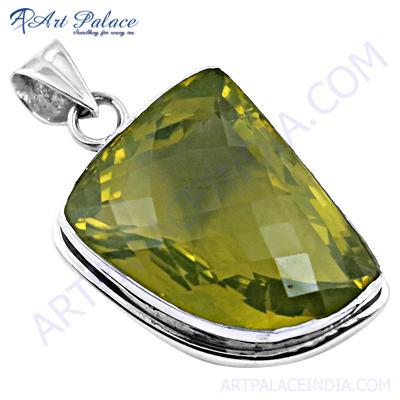 Charming Lemon Quartz Gemstone Silver Pendant