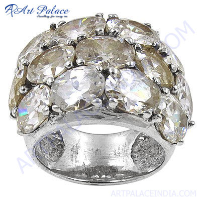 Indian Silver Cubic Zirconia Gemstone Ring