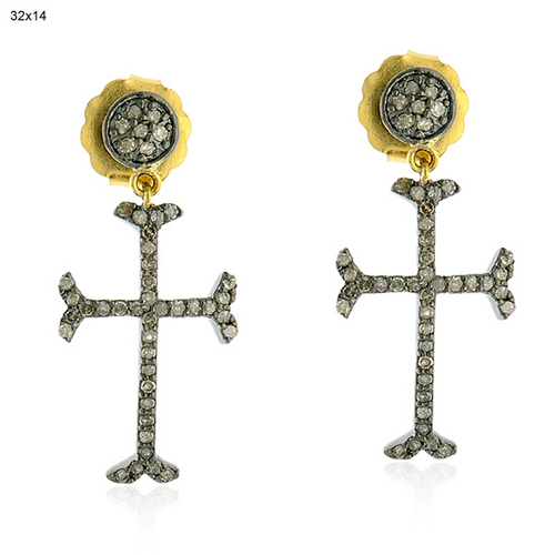 Pave Diamond Cross Earring